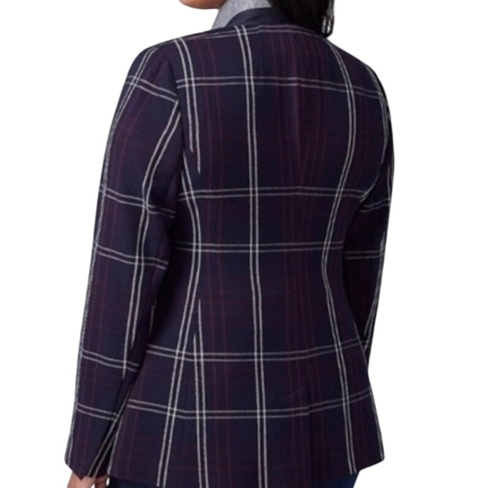 Lane Bryant The Bryant Blazer Womens Size 14 Navy Blue Plaid Academia Jacket